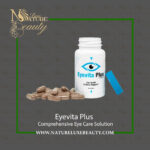 Eyevita Plus supplement bottle with loose capsules displayed by Nature Luxe Beauty