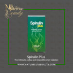Spirulin Plus product with informational leaflet and supplement details by Nature Luxe Beauty